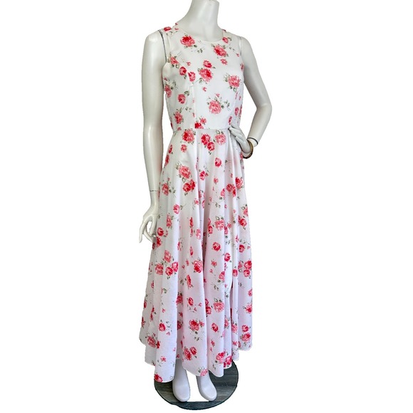 Laura Ashley Dress Womens Size Medium 8 Midi A-Line White Red Sleeveless EUC - Picture 8 of 8